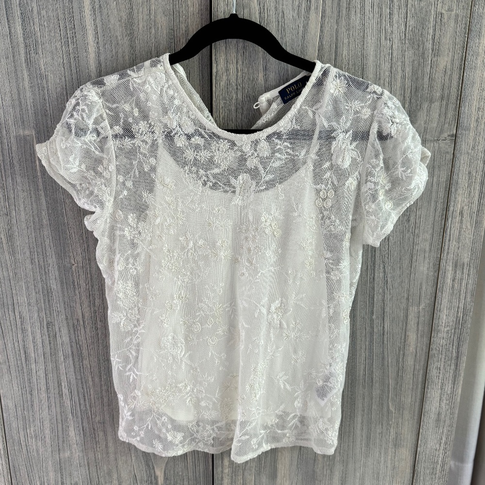 Polo Ralph Lauren Floral Embroidered Tulle Tee